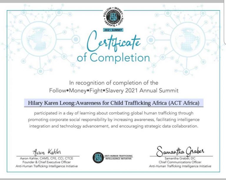 Follow Money Fight Slavery 2021 - Certificate of Completion